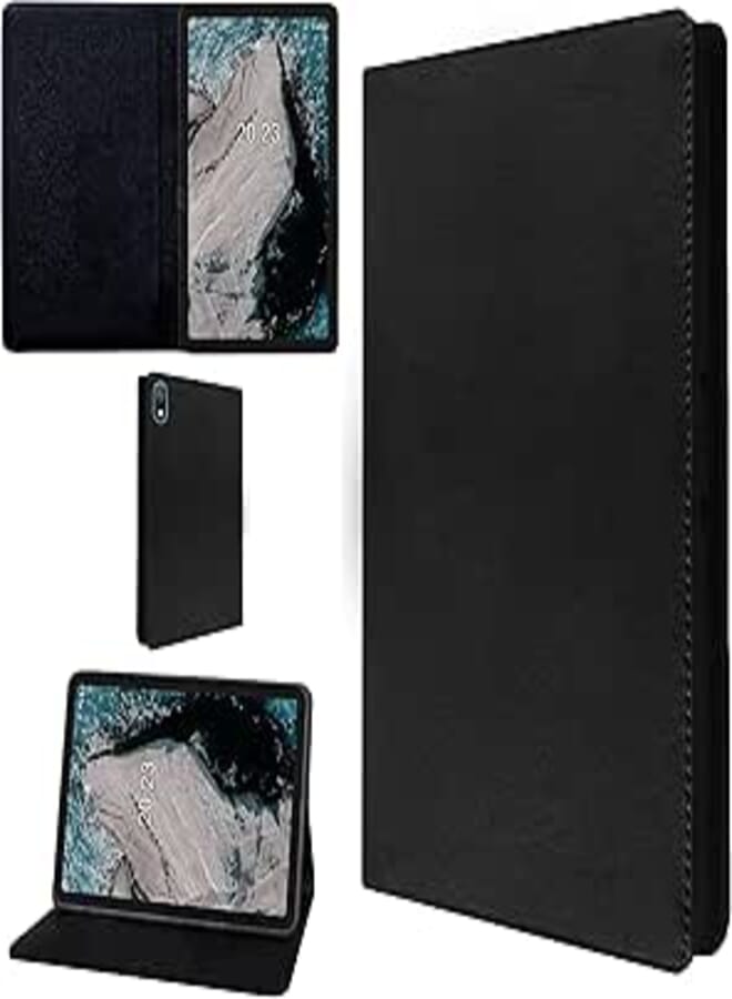 غطاء واقي من الجلد TPU الناعم مع قاعدة قابلة للطي لجهاز Nokia T20 Tab 10.36 بوصة 2021 - (أسود)